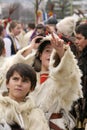 Kukeri, kids mummers perform rituals with costumes and big bells on international festival of masquerade games Ã¢â¬ÂSurvaÃ¢â¬Â